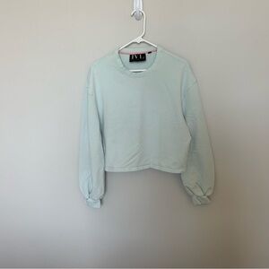 Women’s IVL COLLECTIVE Mint Cropped Sweater, Long Puff Sleeve, Size 10